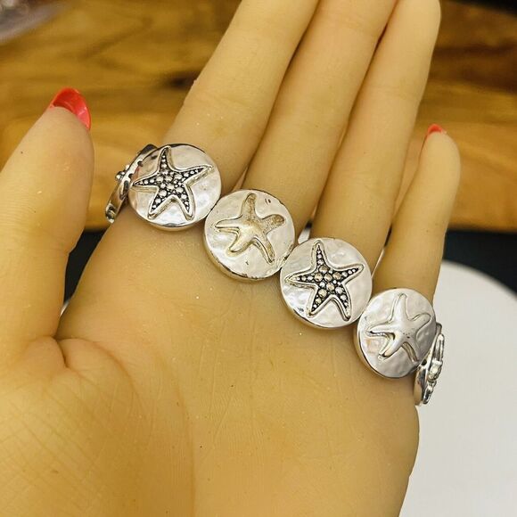 Vintage Silver STAR FISH Elastic Stretch Beach Summer Nautical Bracelet 1466 - Picture 2 of 7